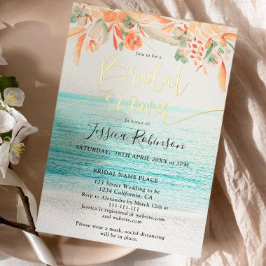 Beach photo floral watercolor boho bridal shower foil Invitations