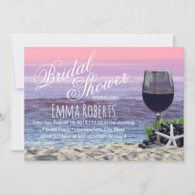 Beach Red Wine Grapes & Starfish Bridal Shower Invitations