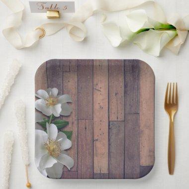 Beach Rose Wood Look Party Paper Plates