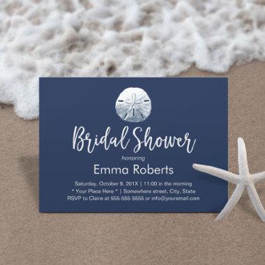 Beach Sand Dollar Navy Blue Bridal Shower Invitations