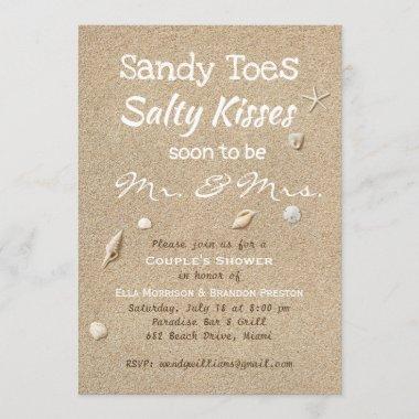 Beach Sand & White Typography Couple's Shower Invitations