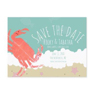 Beach Save the Date Crab Sand Ocean Waves PostInvitations