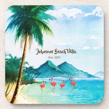 Beach Sea Blue Watercolor Tropical Beverage Coaster