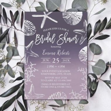 Beach Seashell Starfish Purple Ombre Bridal Shower Invitations