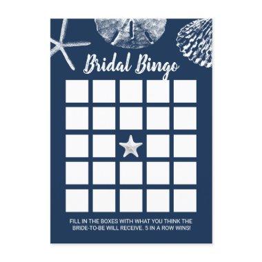 Beach Seashells  Bingo Game Navy Blue