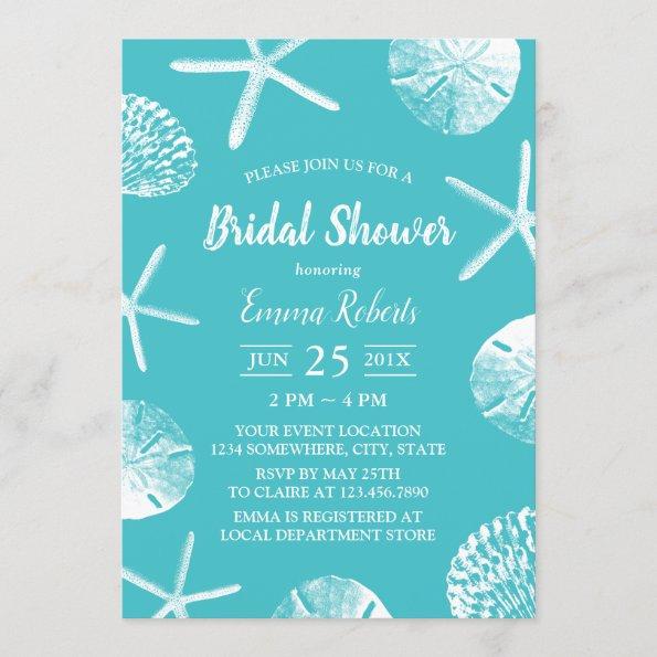 Beach Seashells Elegant Turquoise Bridal Shower Invitations