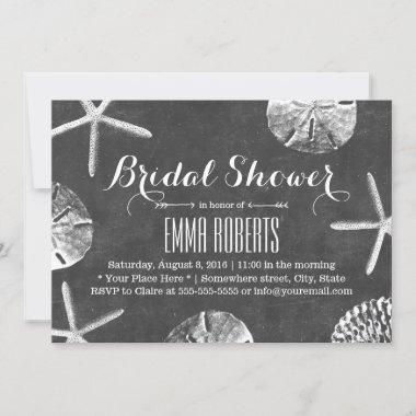 Beach Seashells Rustic Chalkboard Bridal Shower Invitations