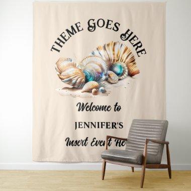 Beach shells 3D iridescent glam beachy party Tapestry