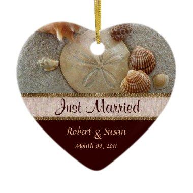Beach Shells Heart Shaped Wedding Favor Ceramic Ornament