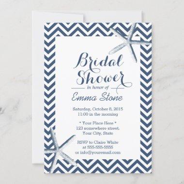 Beach Starfish Chevron Stripes Bridal Shower Invitations