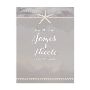 Beach Starfish Chic Grey Engagement Save the Date Post