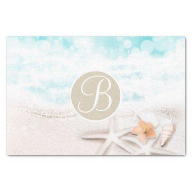 Beach Starfish Elegant Monogram Letter Initial Tissue Paper