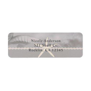 Beach Starfish Grey Chic Elegant Invitations Label