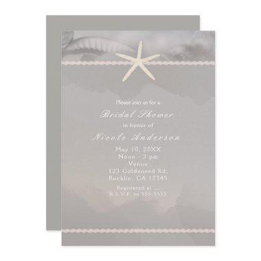 Beach Starfish Grey Chic Elegant Invitations