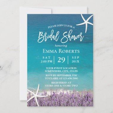 Beach Starfish Lavender Floral Bridal Shower Invitations