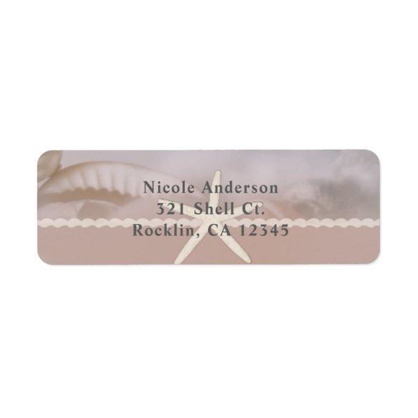 Beach Starfish Taupe Tan Chic Elegant Wedding Label