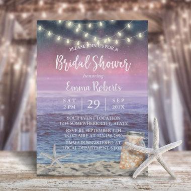 Beach String Lights & Mason Jar Bridal Shower Invitations