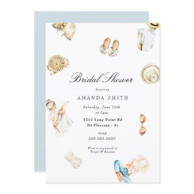 Beach Summer Seashore Watercolor Bridal Shower Invitations