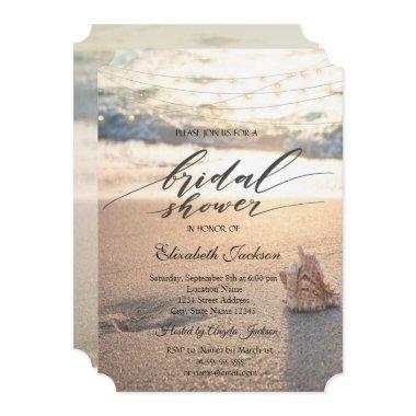 Beach Sunset String Lights Seashell Bridal Shower Invitations