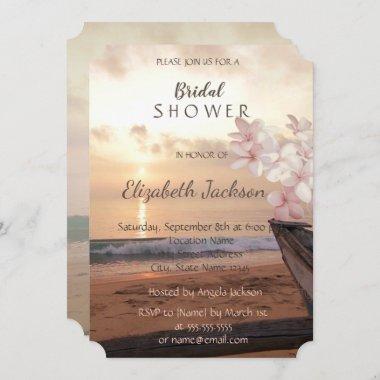 Beach Sunset Wedding,Plumeria Bridal Shower Invitations