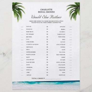 Beach Theme Would She Rather Bridal Shower Game Flyer