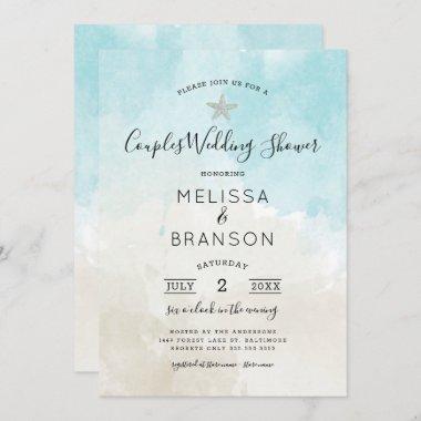 Beach Themed Watercolor Couples wedding shower Invitations