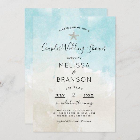 Beach Themed Watercolor Couples wedding shower Invitations