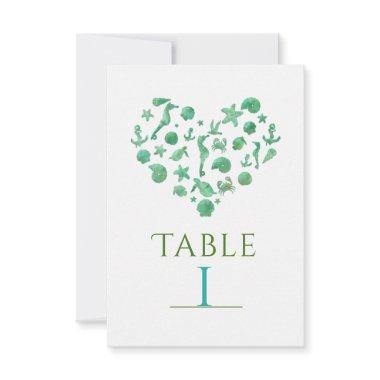 Beach Things Green Watercolor Table Number Cards