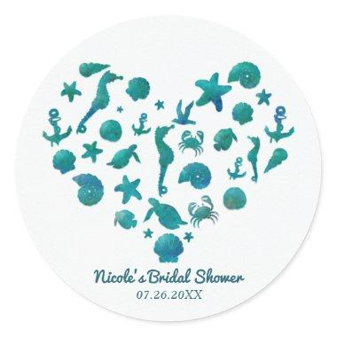 Beach Things Teal Watercolor Modern Party Favor Classic Round Sticker