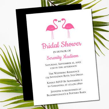 Beach Tropical Black Pink Flamingo Bridal Shower Invitations