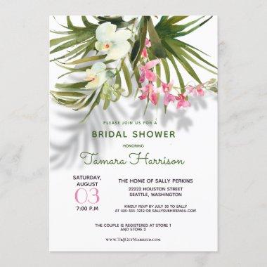 Beach Tropical Hawaii GreeneryFloral Bridal Shower Invitations