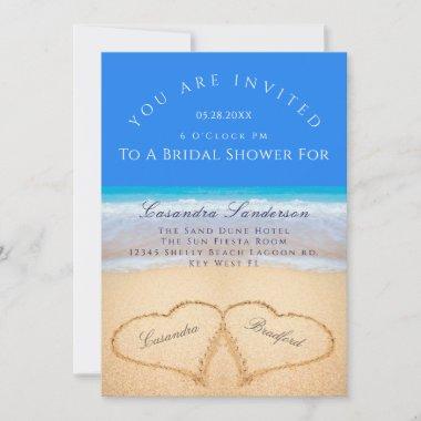 Beach Wedding 2 Hearts in the Sand Bridal Shower I Invitations