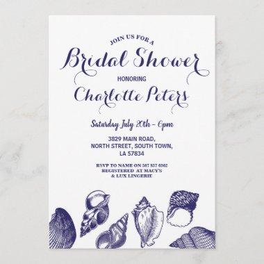Beach Wedding Bridal Shower Party Shells Ocean Invitations