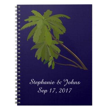 Beach Wedding Bride Groom Tropical Palm Trees Blue Notebook