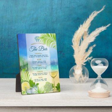 Beach Wedding Mojito Wine Palm Open Bar Menu Plaque