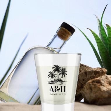 Beach Wedding Monogram Elegant Simple Palm Tree Shot Glass