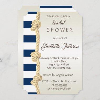 Beach Wedding,Navy Rope,Stripes Bridal Shower Invitations