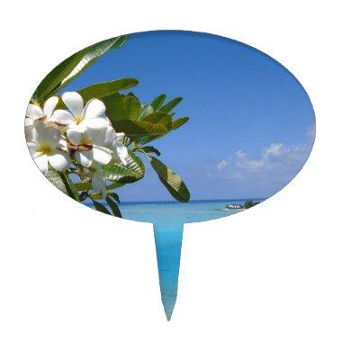 Beach Wedding Ocean Tahiti Flowers Cake Topper