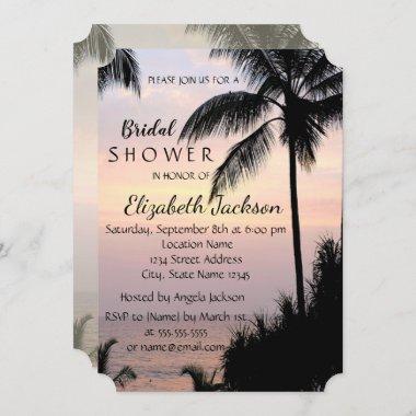 Beach Wedding Palms Sunset Bridal Shower Invitations