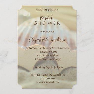 Beach Wedding, ,Seashell,Wood Hearts Bridal Shower Invitations