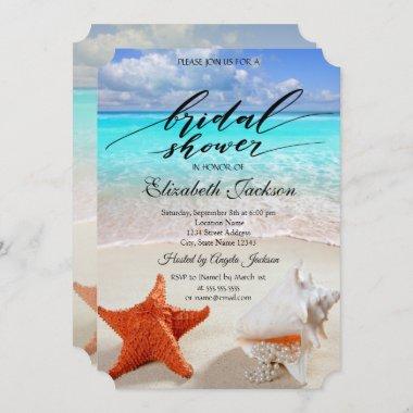 Beach Wedding Seashells Bridal Shower Invitations