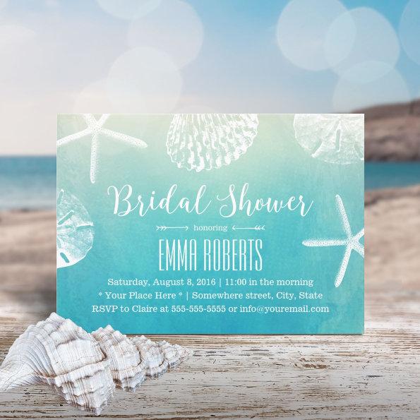 Beach Wedding Seashells Watercolor Bridal Shower Invitations
