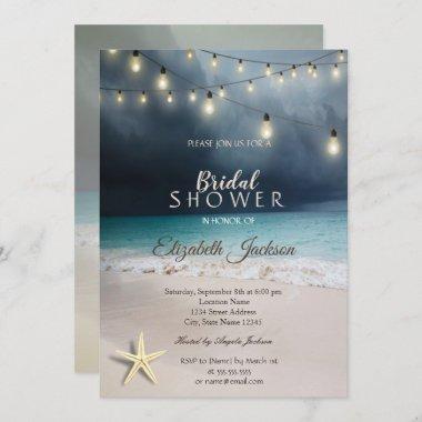Beach Wedding String Lights Seastar Bridal Shower Invitations