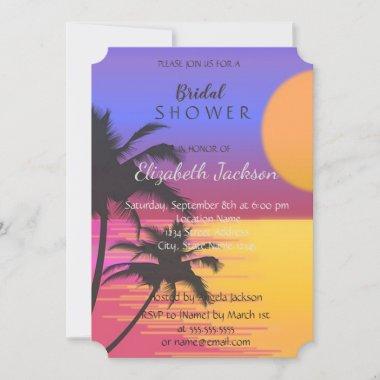Beach Wedding Sunset Bridal Shower Invitations