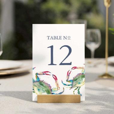 Beach Wedding Table Number Blue Crab