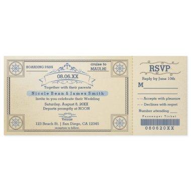 Beach Wedding Vintage Boarding Ticket Invitations