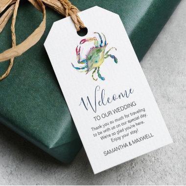Beach Wedding Watercolor Crab Welcome Gift Tags