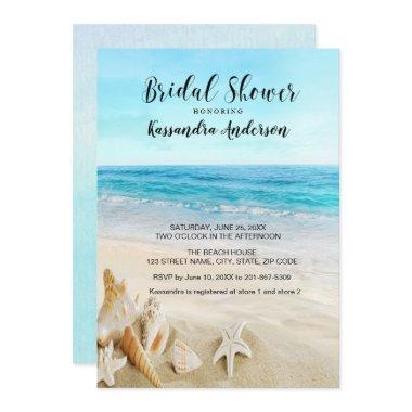 Beach With Seashells In The Sand Bridal Shower Invitations