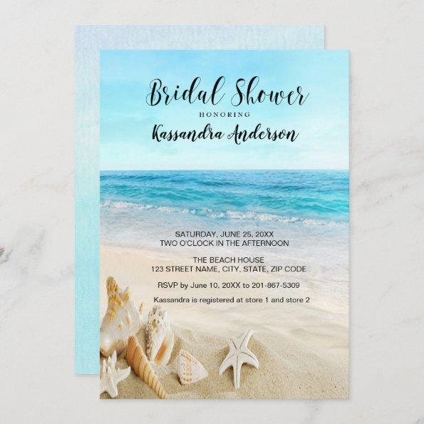 Beach With Seashells In The Sand Bridal Shower Invitations