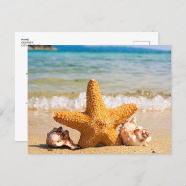 Beach with Starfish and Seashells Bridal Shower Invitation PostInvitations